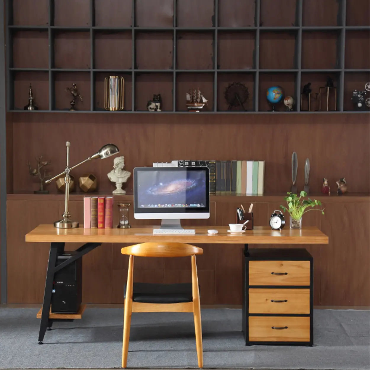 Wood Drawer Storage H-Shape Computer Desk — Drawer Not Included / Table Only