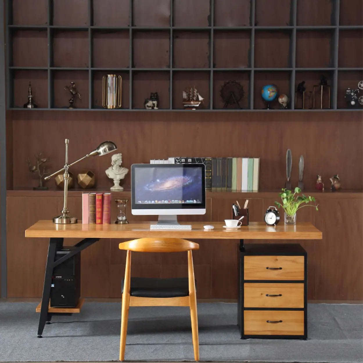 Wood Drawer Storage H-Shape Computer Desk — Drawer Not Included / Table Only