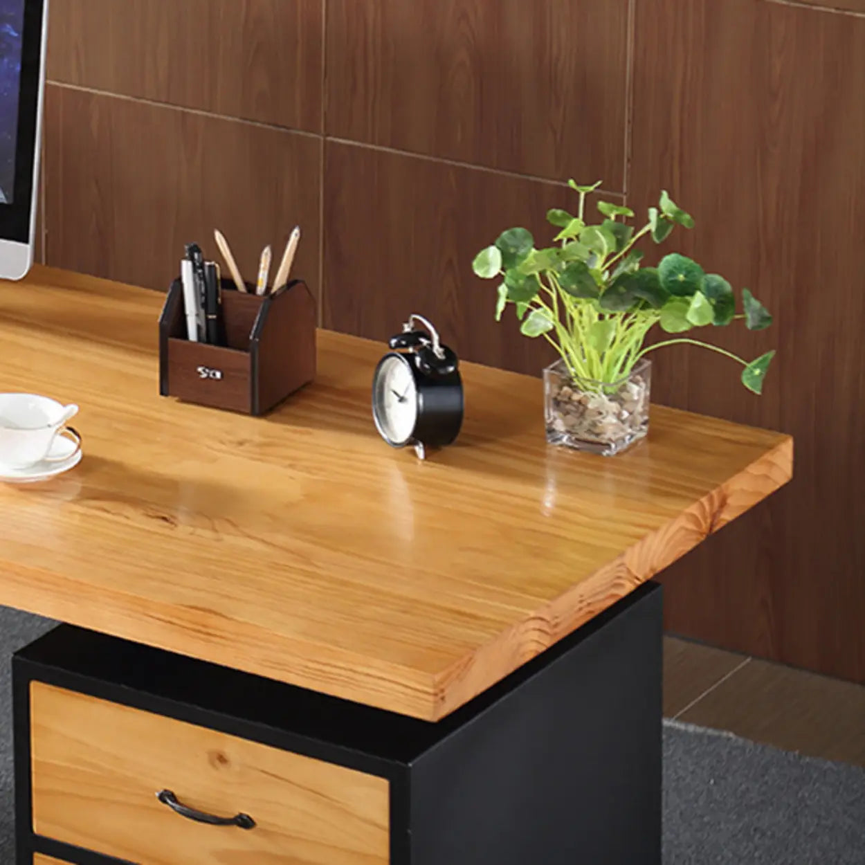 Wood Drawer Storage H-Shape Computer Desk — 3 / Table Only