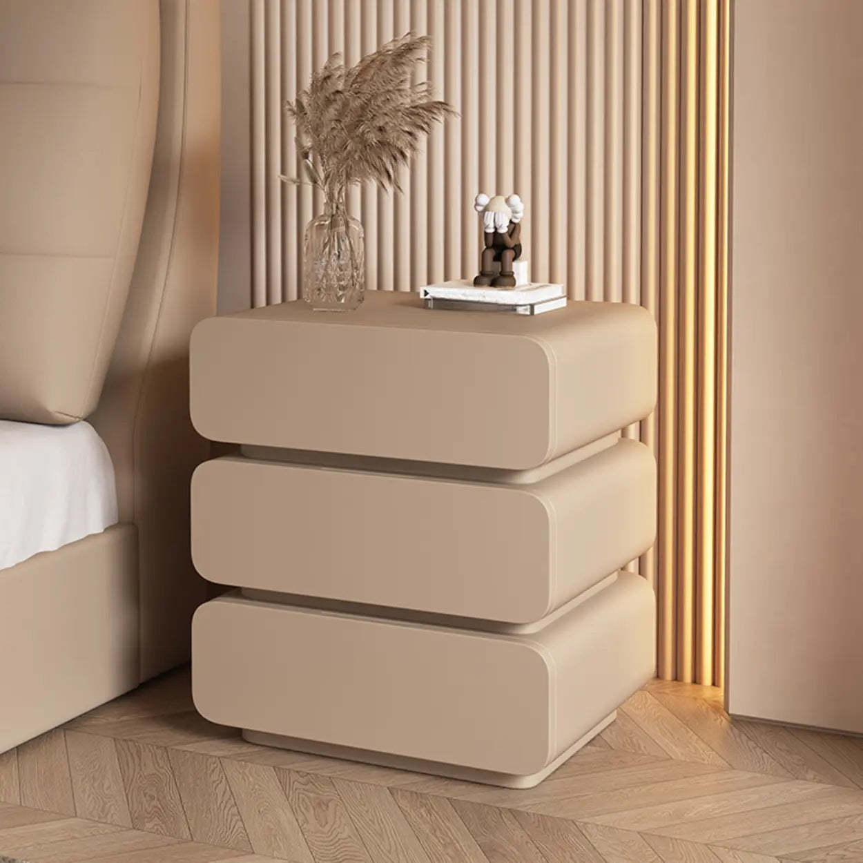 Leather 3-drawer leather nightstands — 15.7" L x 15.7" W x 23.6" H / Khaki