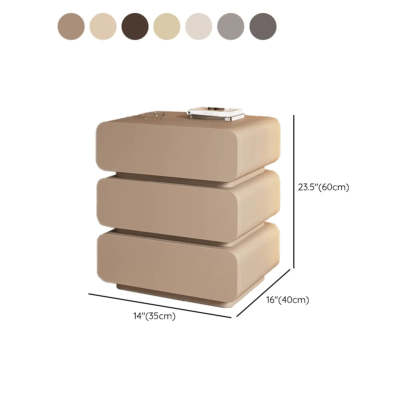 Wood Leather Beige 3-Drawer Nightstand — Coffee