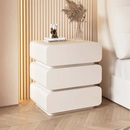 Wood Leather Beige 3-Drawer Nightstand — Cream