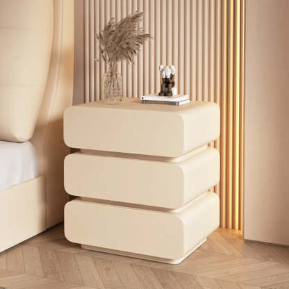 Wood Leather Beige 3-Drawer Nightstand — Cream