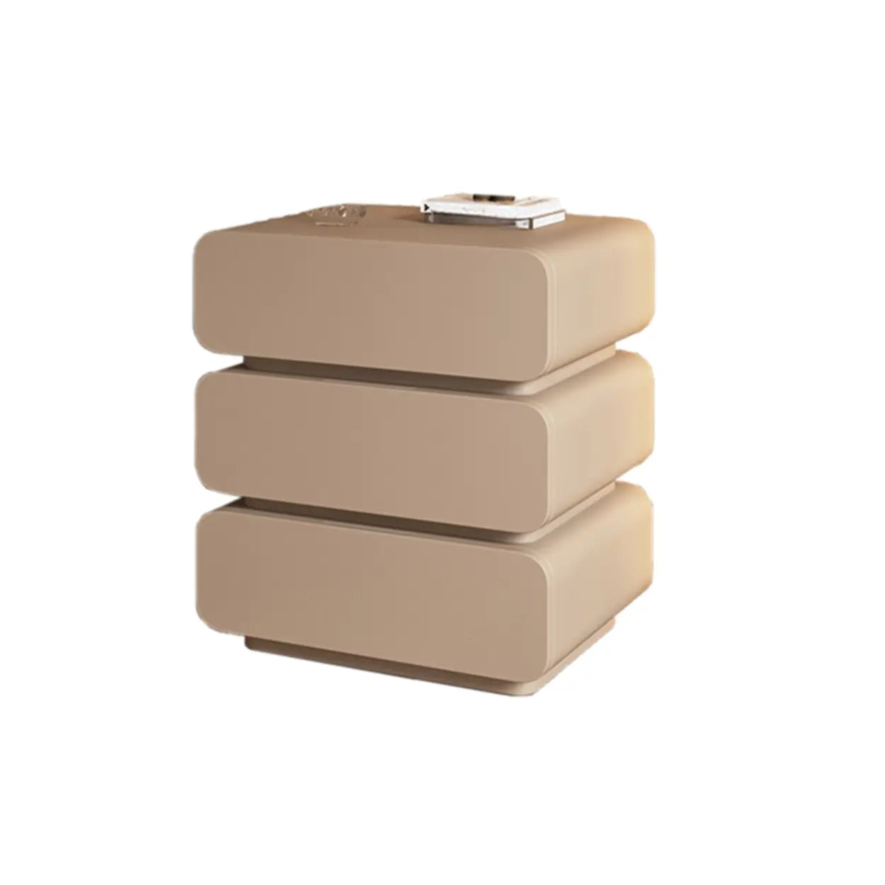 Wood Leather Beige 3-Drawer Nightstand — Cream