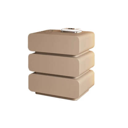 Wood Leather Beige 3-Drawer Nightstand — Cream