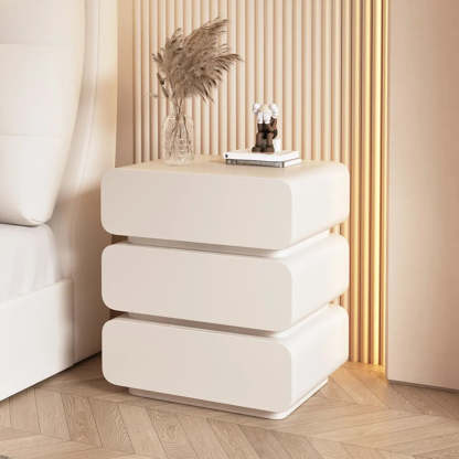 Wood Leather Beige 3-Drawer Nightstand — Beige