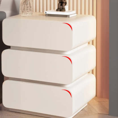 Wood Leather Beige 3-Drawer Nightstand — Beige