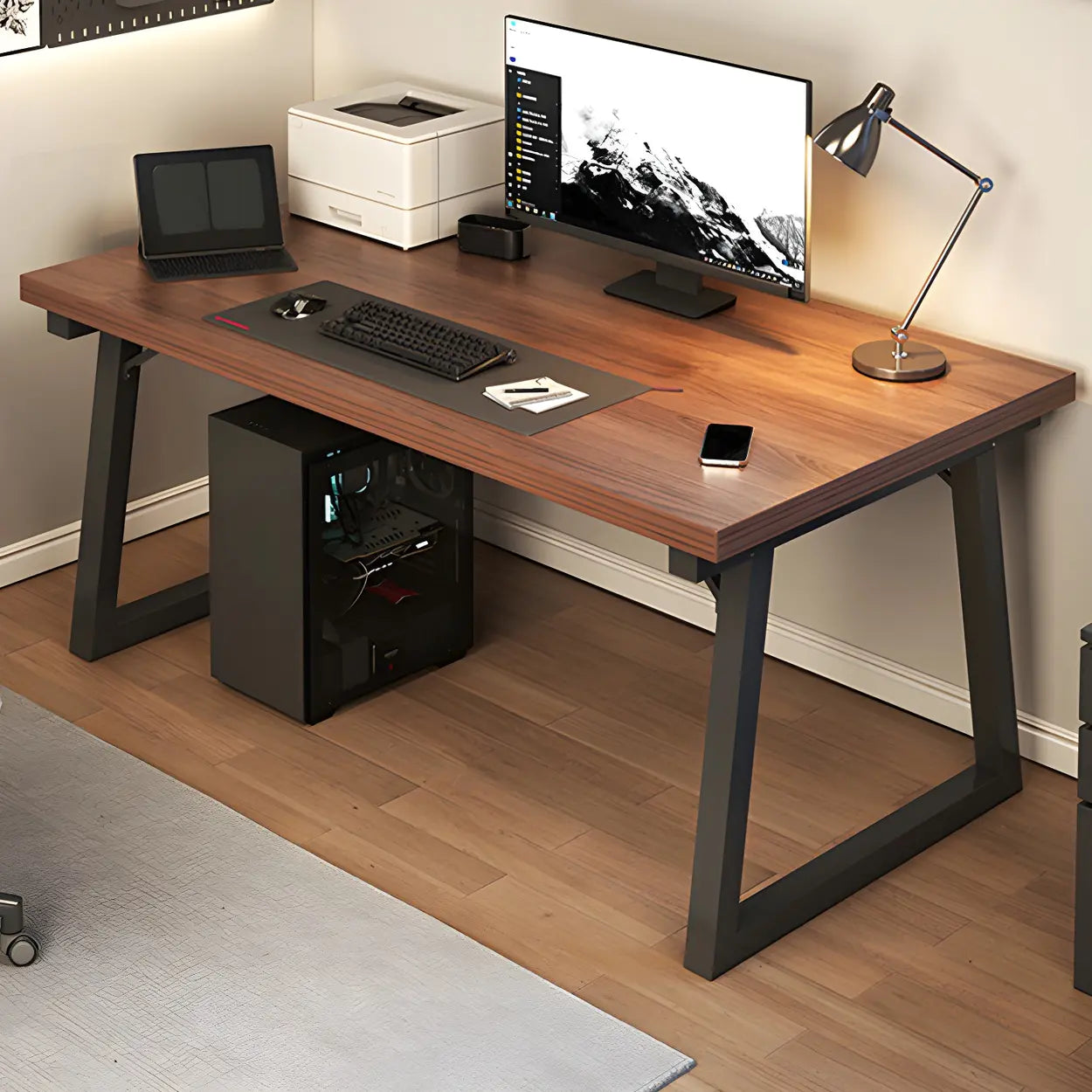 Rectangular Wood Metal-Sled Writing Desk — Black / Table Only