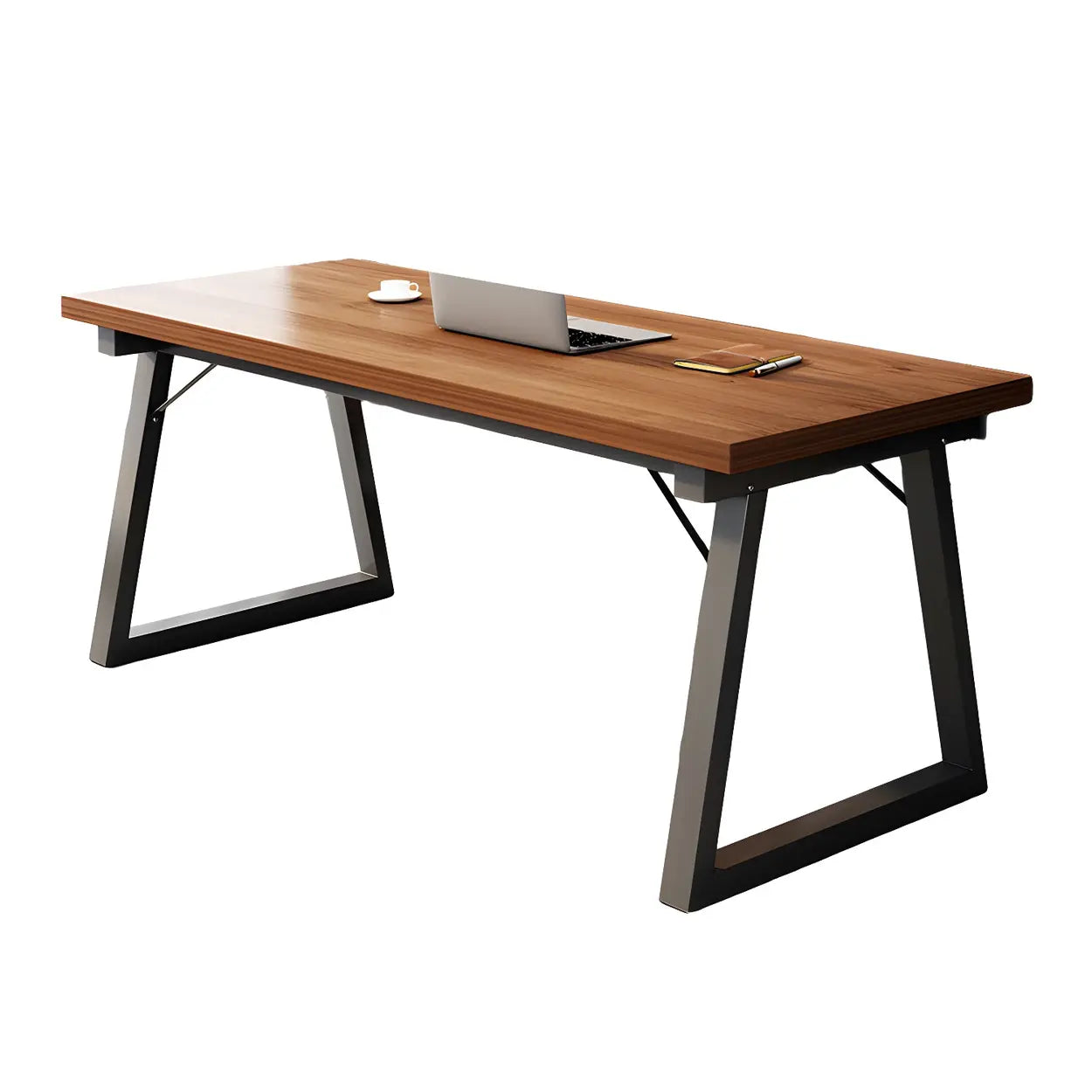 Rectangular Wood Metal-Sled Writing Desk — Black / Table Only