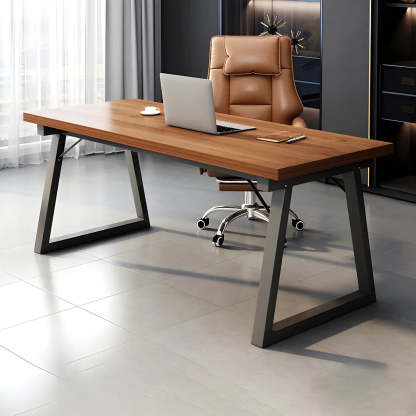 Rectangular Wood Metal-Sled Writing Desk — Brown / Table Only