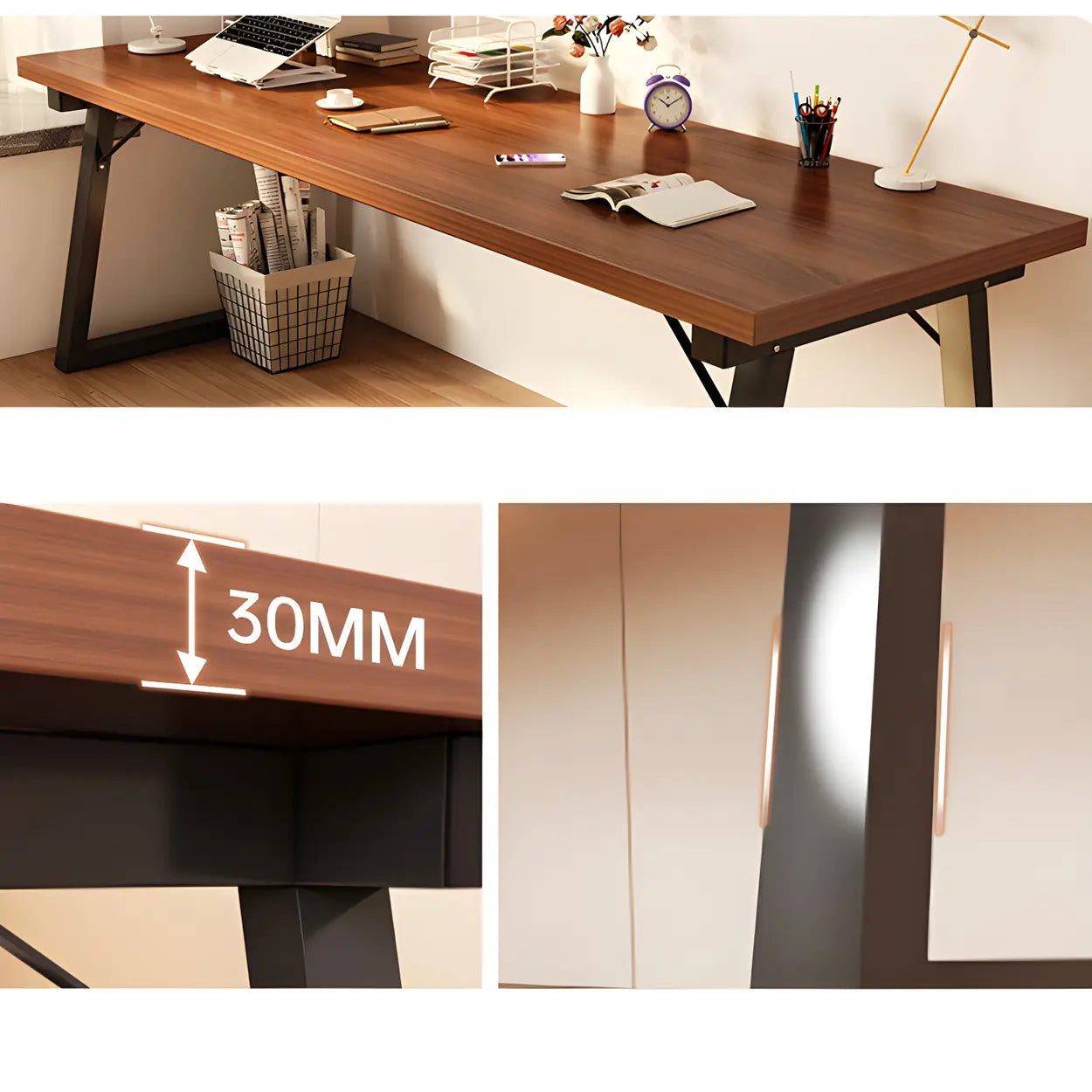 Rectangular Wood Metal-Sled Writing Desk