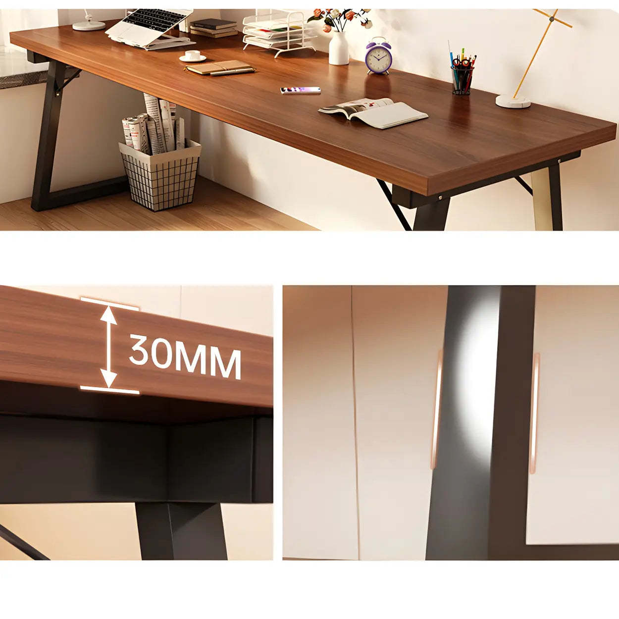 Rectangular Wood Metal-Sled Writing Desk