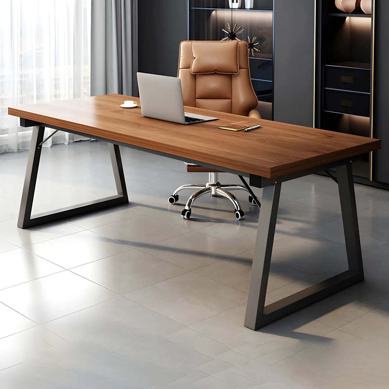 Rectangular Wood Metal-Sled Writing Desk