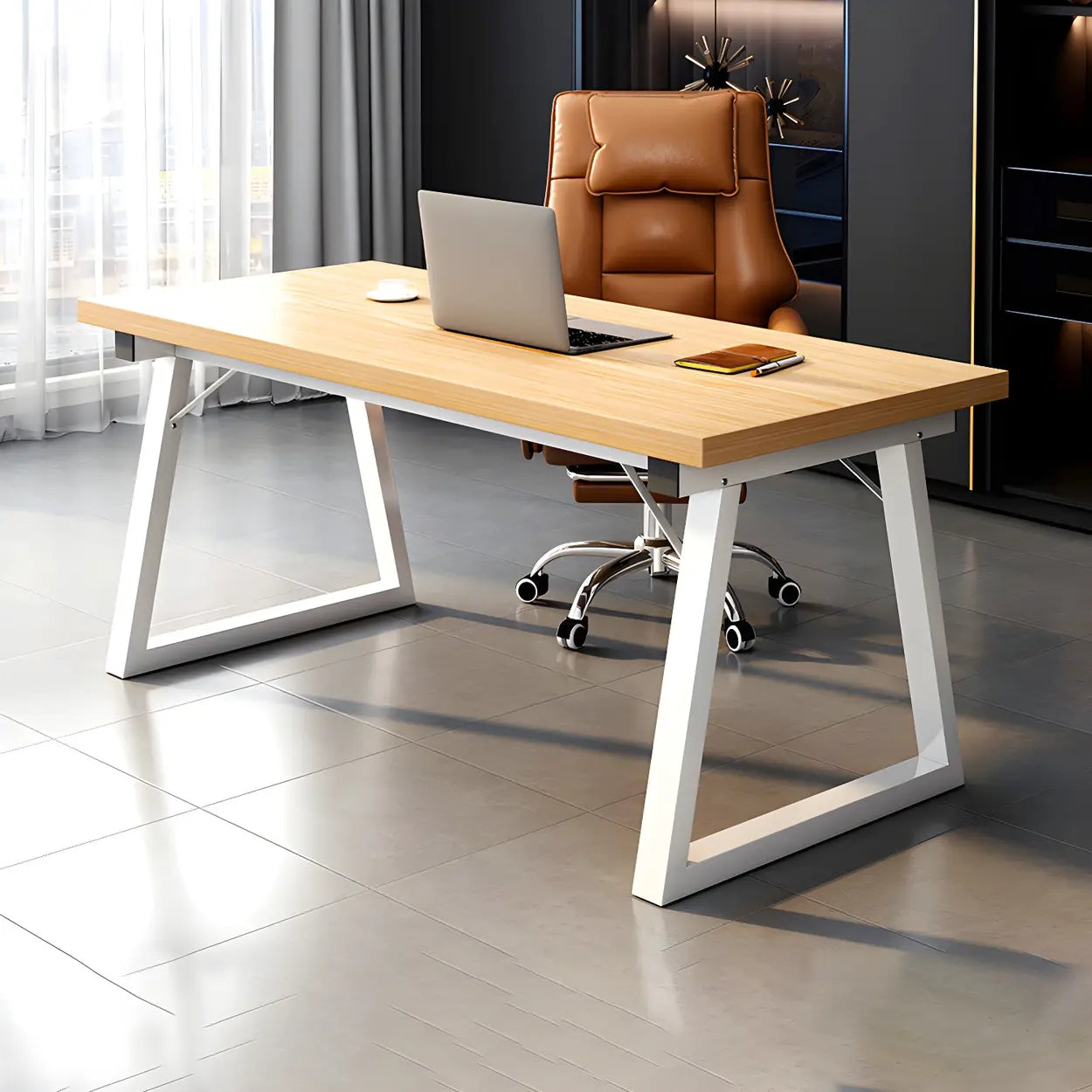 Rectangular Wood Metal-Sled Writing Desk