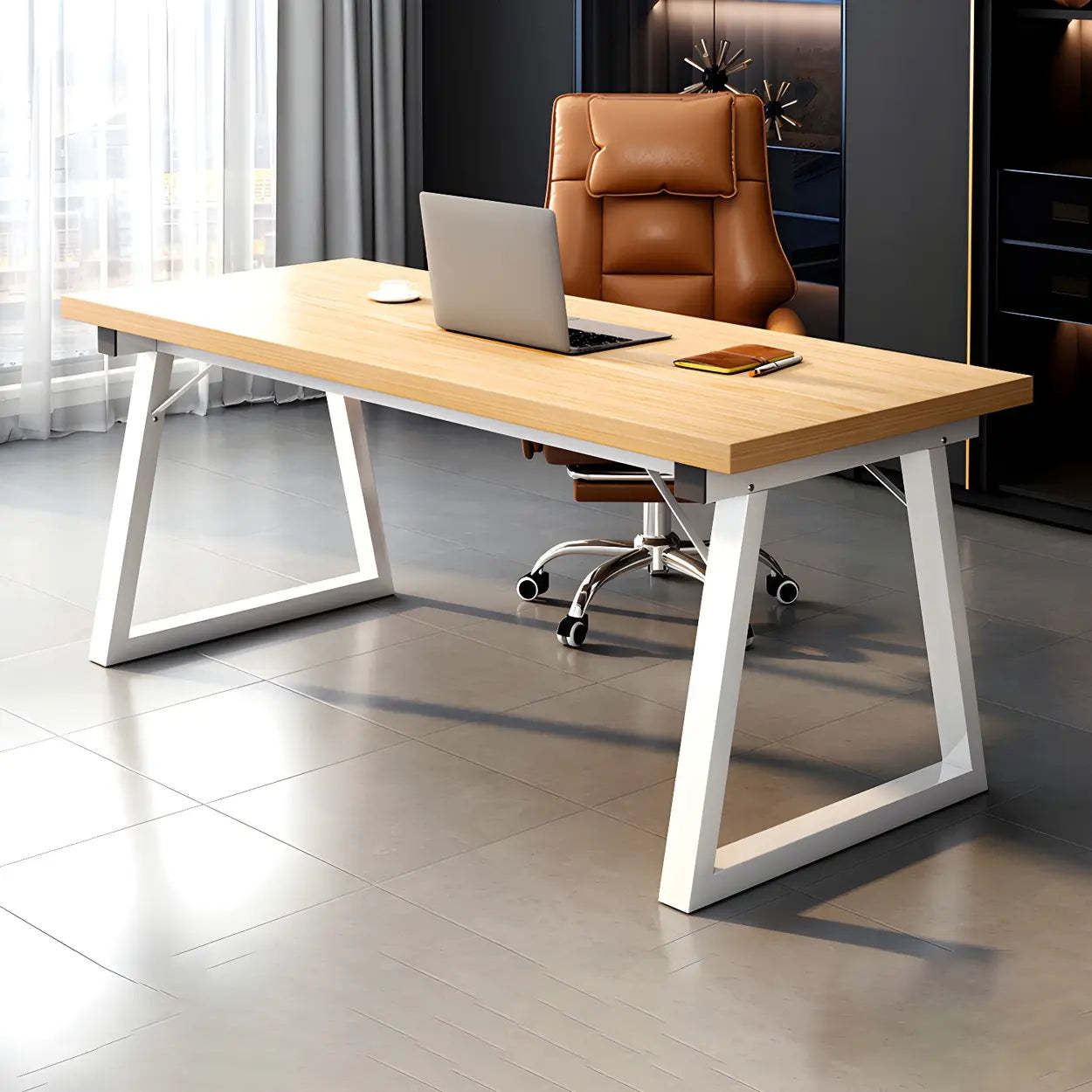 Rectangular Wood Metal-Sled Writing Desk