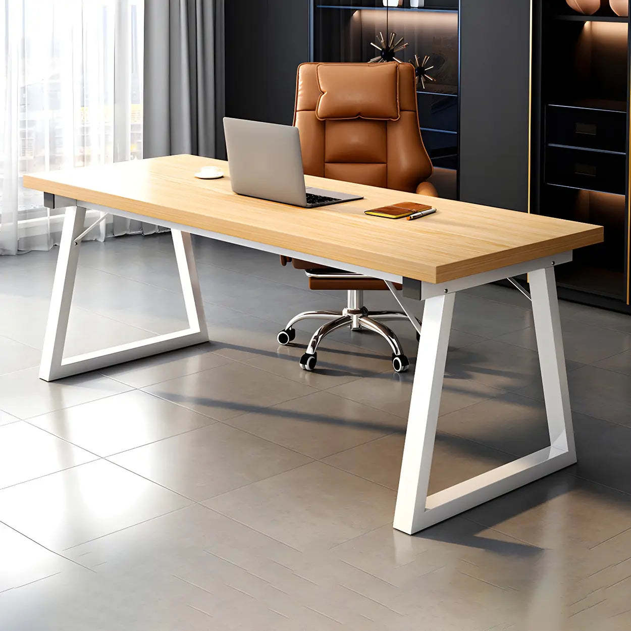 Rectangular Wood Metal-Sled Writing Desk