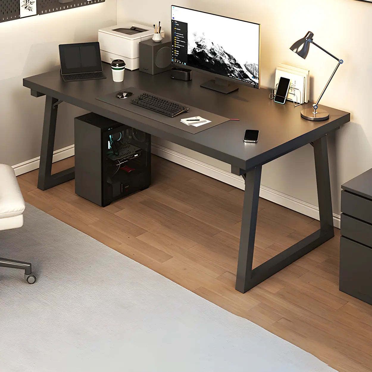 Rectangular Wood Metal-Sled Writing Desk — Black / Table Only