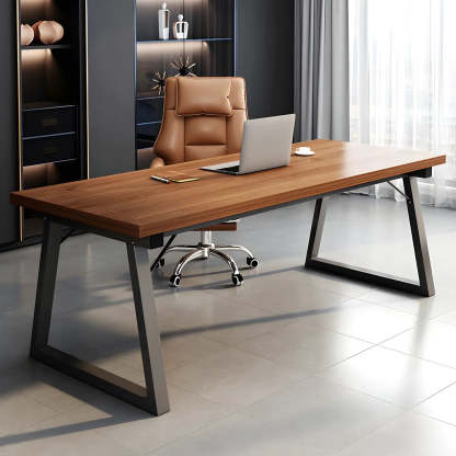 Rectangular Wood Metal-Sled Writing Desk — Brown / Table Only