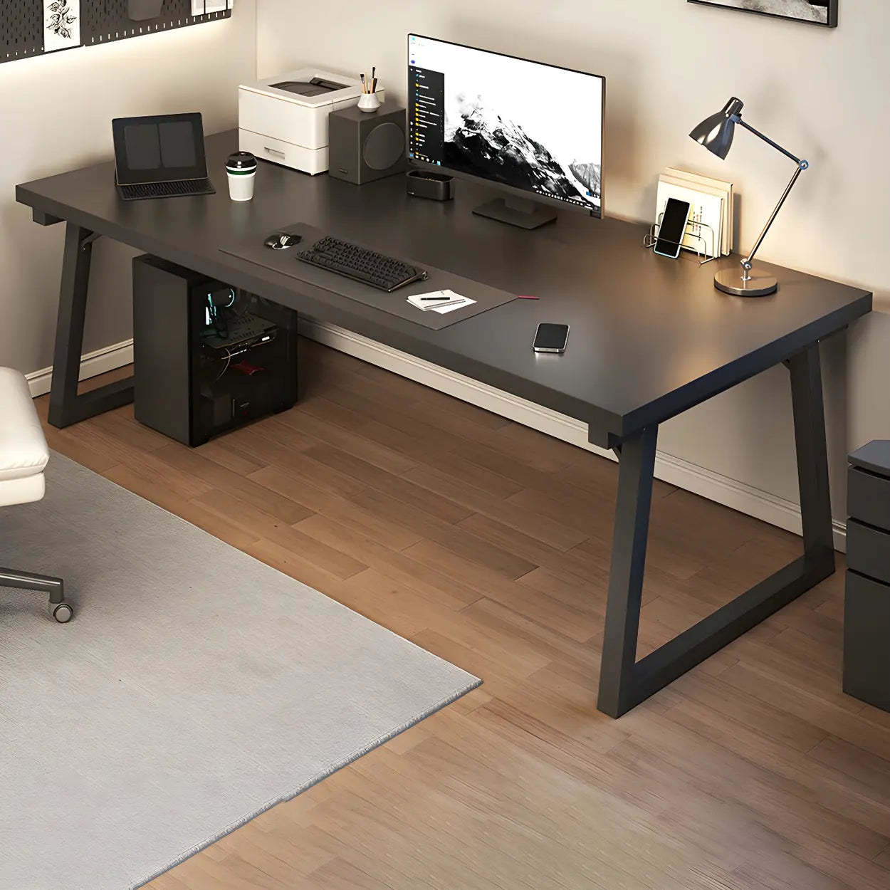 Rectangular Wood Metal-Sled Writing Desk — Natural Finish / Table Only
