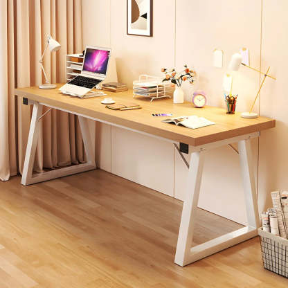 Rectangular Wood Metal-Sled Writing Desk — Brown / Table Only
