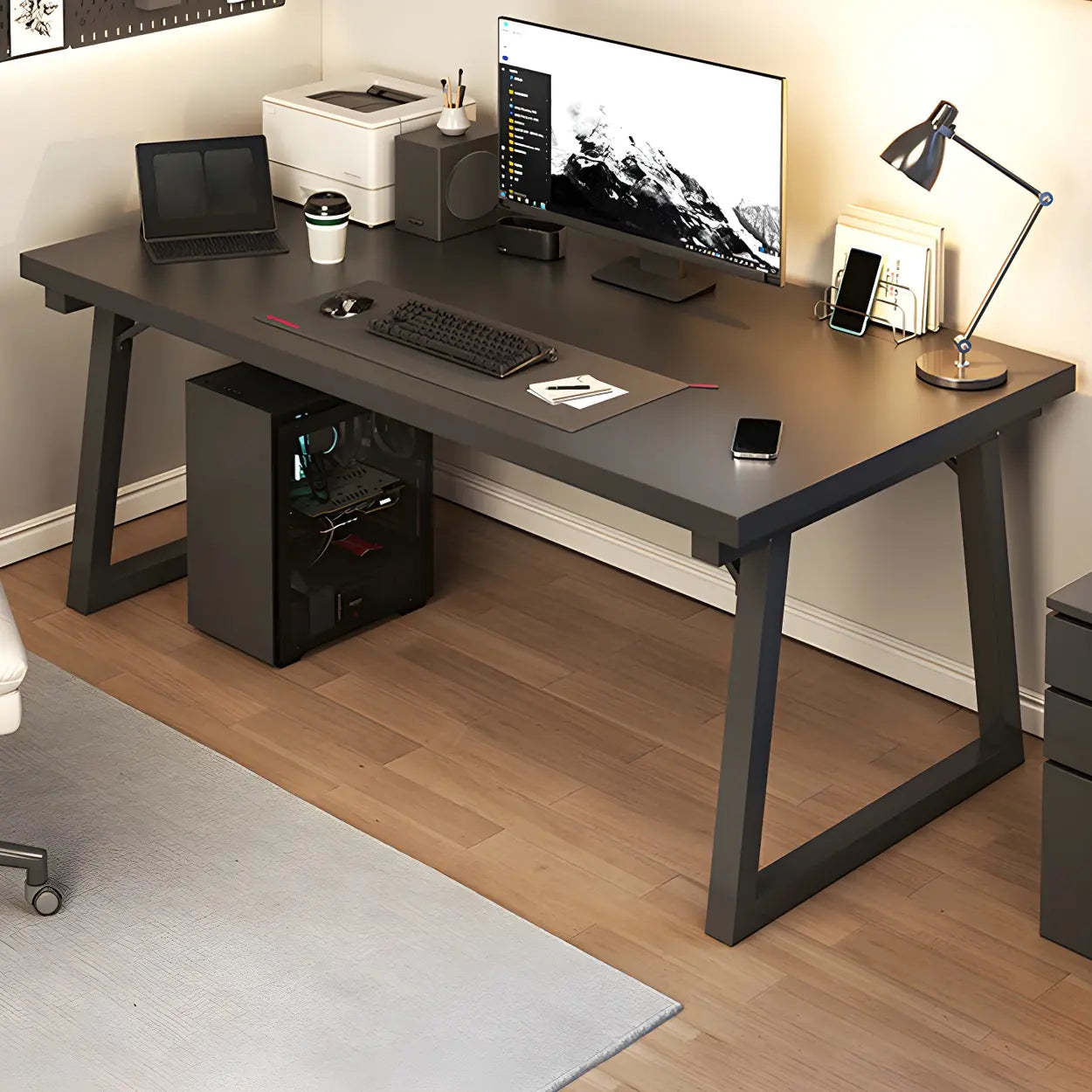 Rectangular Wood Metal-Sled Writing Desk — Natural Finish / Table Only