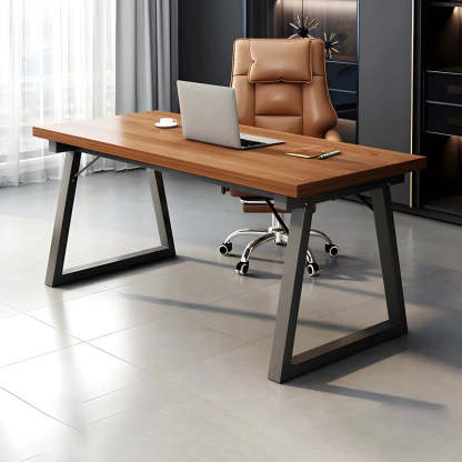 Rectangular Wood Metal-Sled Writing Desk — Natural Finish / Table Only