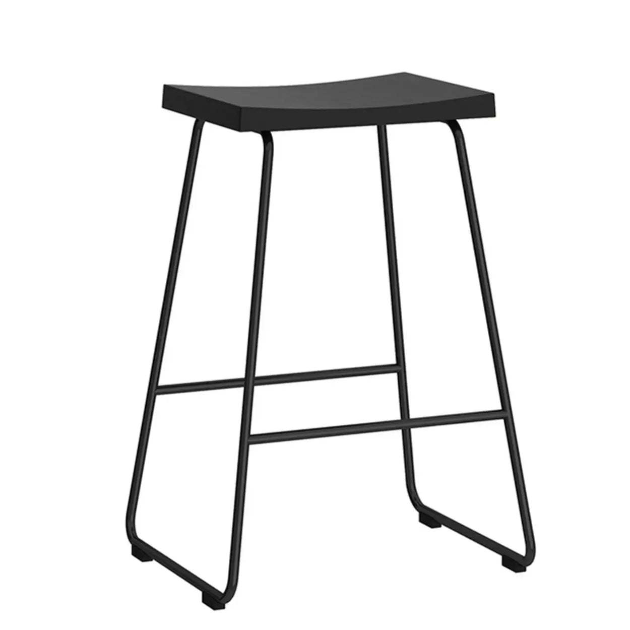 Saddle Wood Metal-Sled Bar Stool with Footrest — Natural / Silver
