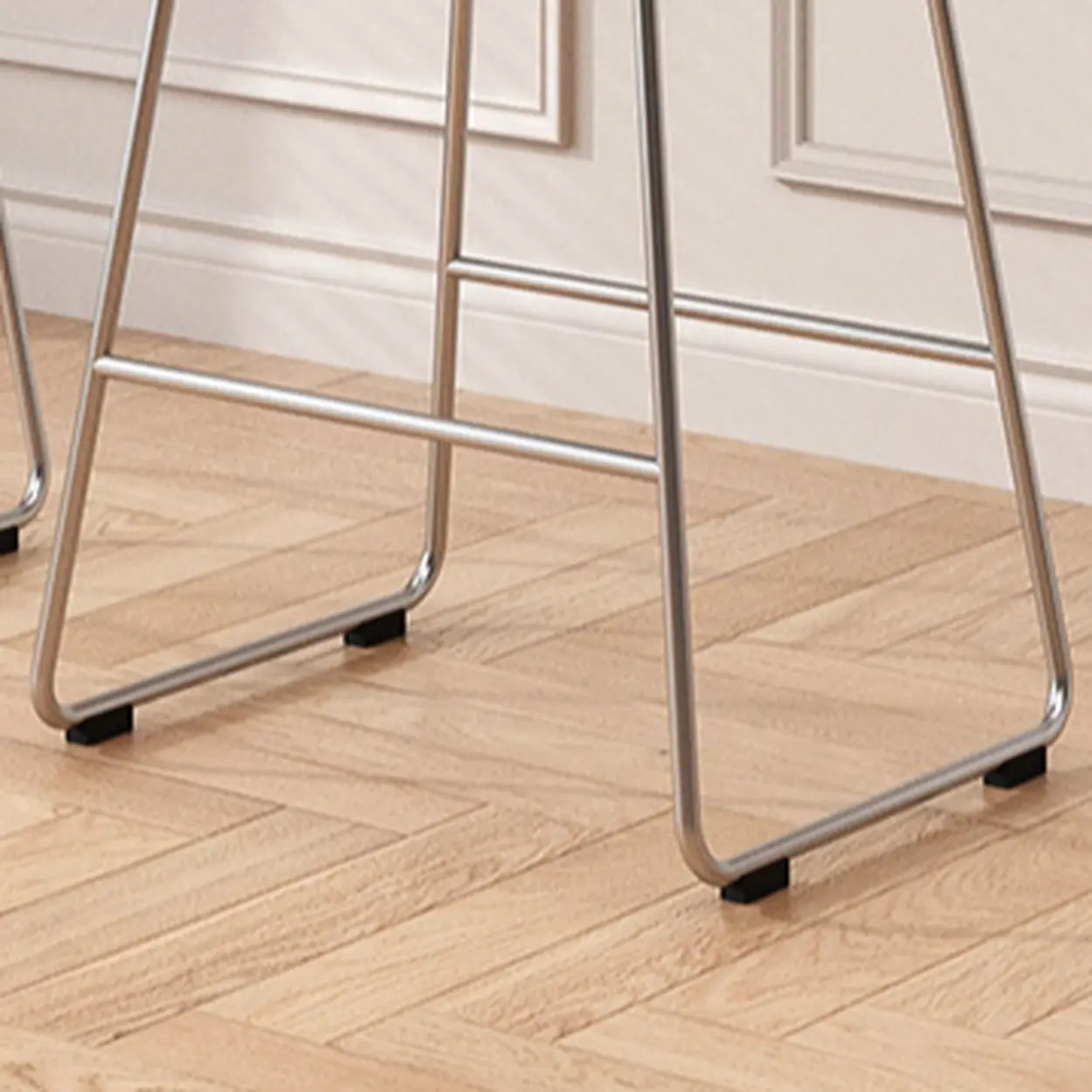 Saddle Wood Metal-Sled Bar Stool with Footrest — Natural / Silver