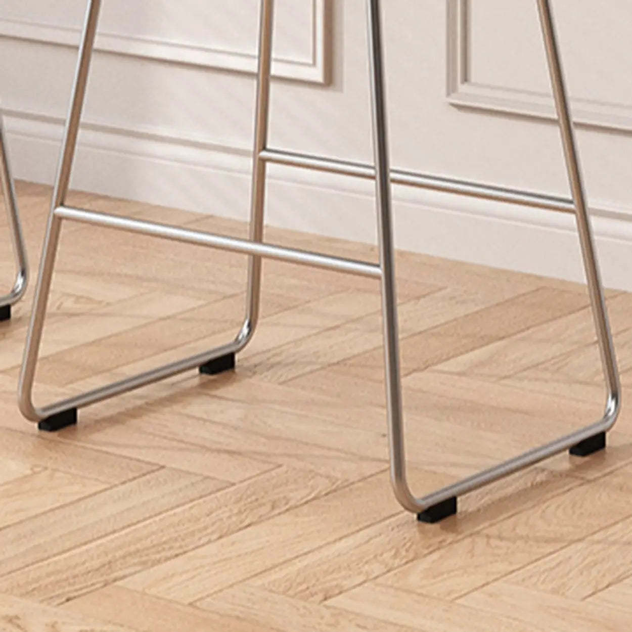 Saddle Wood Metal-Sled Bar Stool with Footrest — Natural / Silver