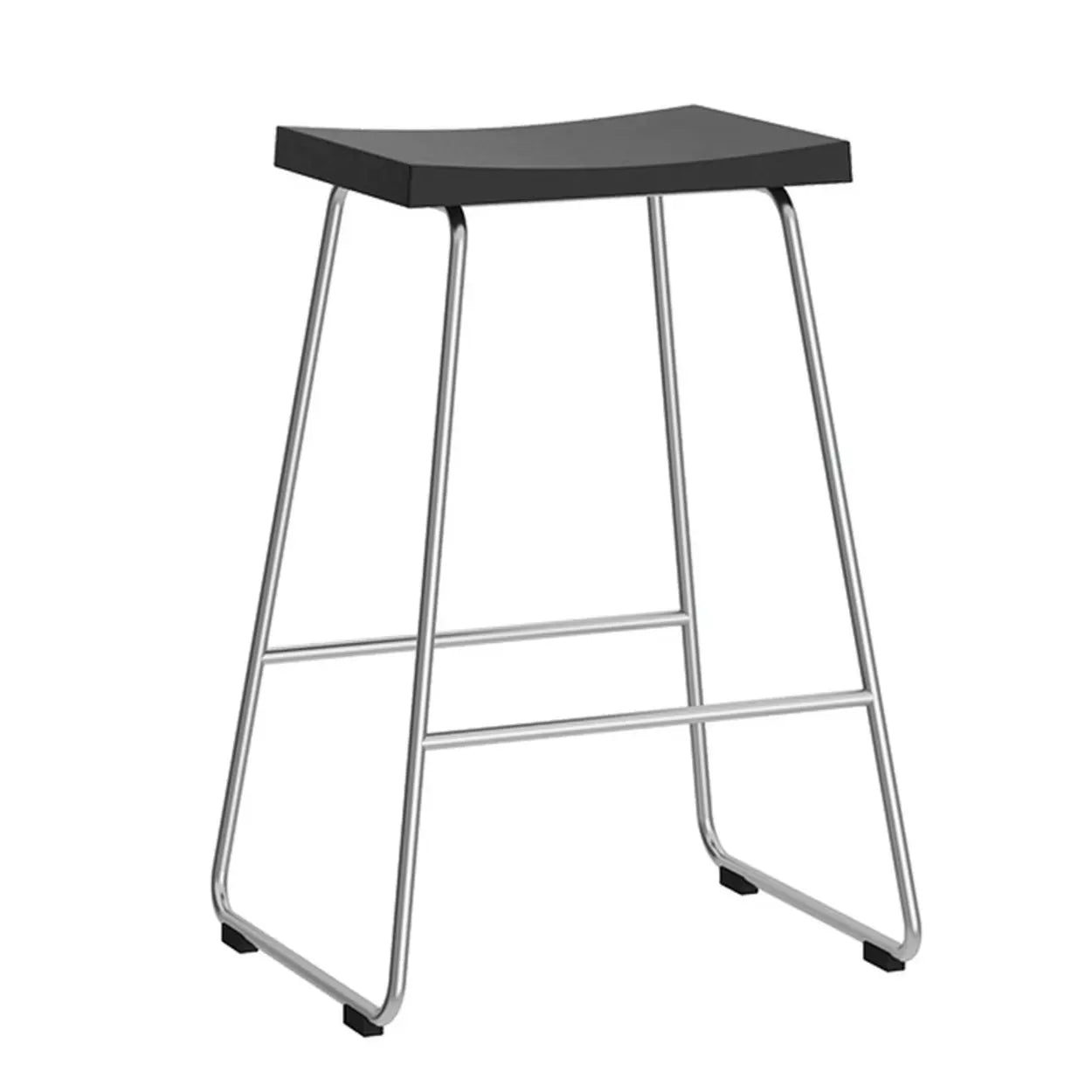 Saddle Wood Metal-Sled Bar Stool with Footrest — Black / Black