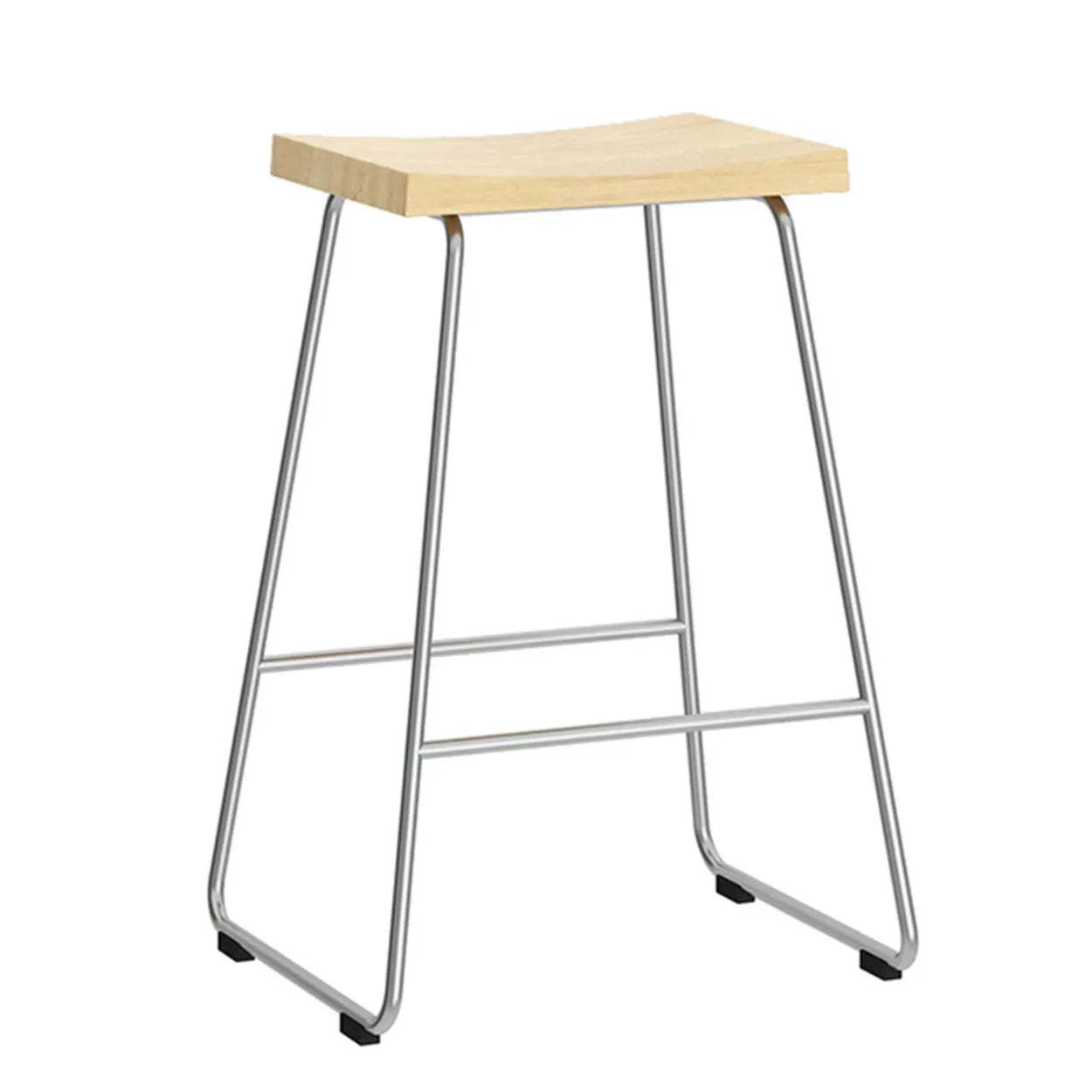 Saddle Wood Metal-Sled Bar Stool with Footrest — Black / Silver