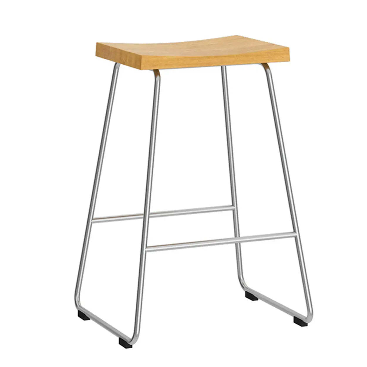 Saddle Wood Metal-Sled Bar Stool with Footrest — Teak / Black