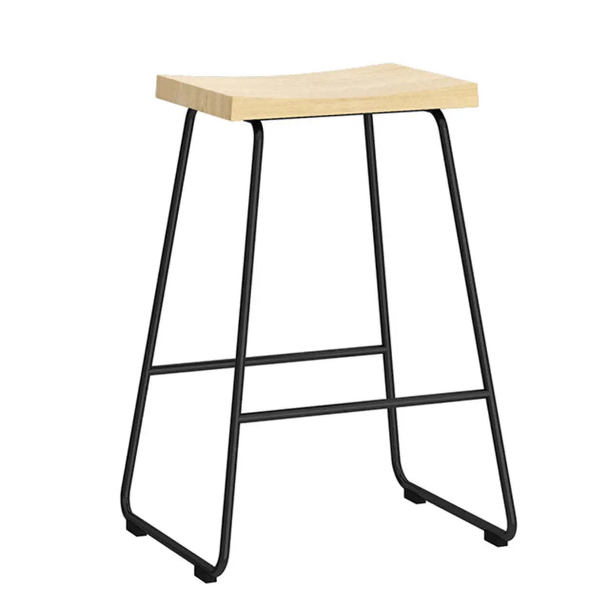 Saddle Wood Metal-Sled Bar Stool with Footrest — Teak / Silver