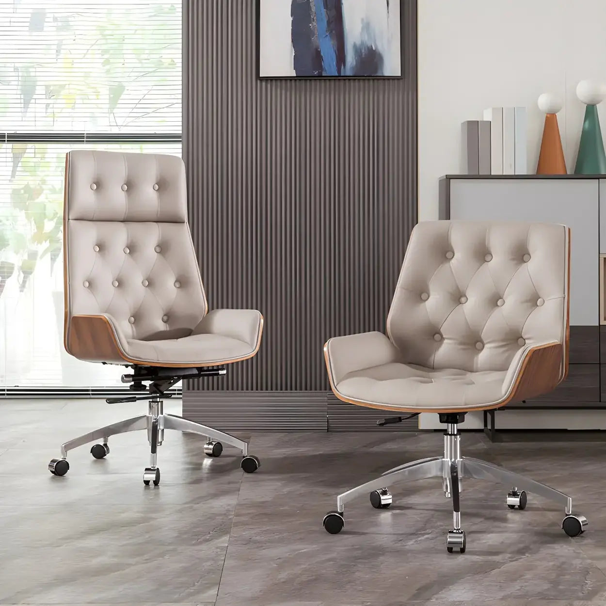 Wood Shell High-Back Leather Swivel Office Chair