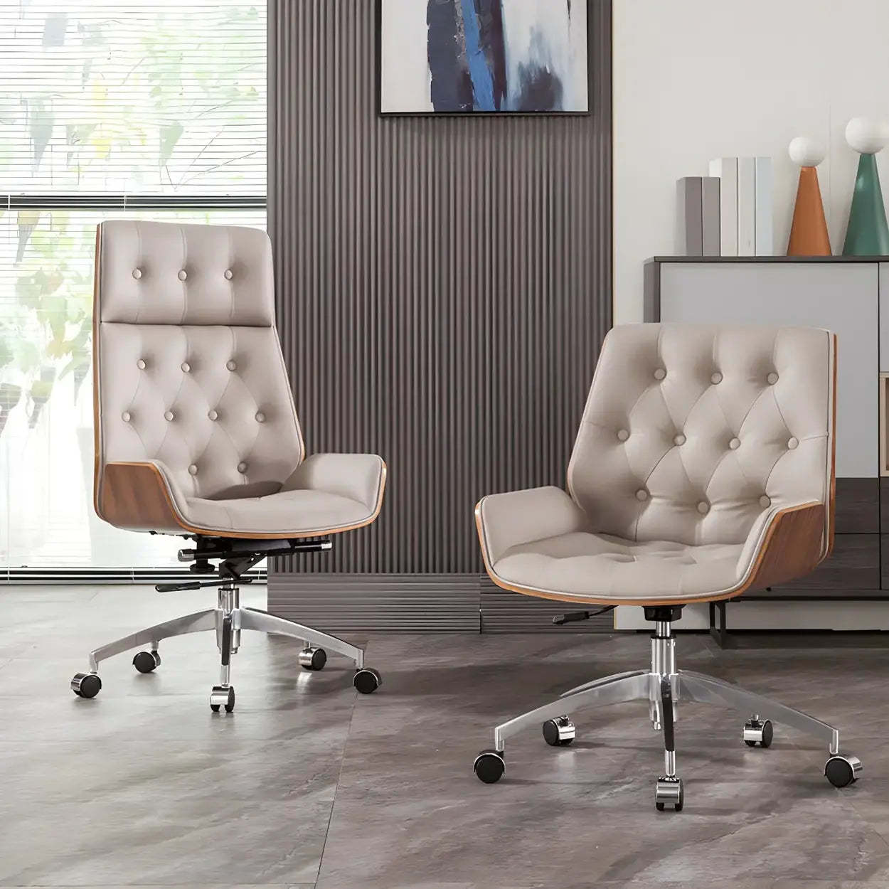 Wood Shell High-Back Leather Swivel Office Chair