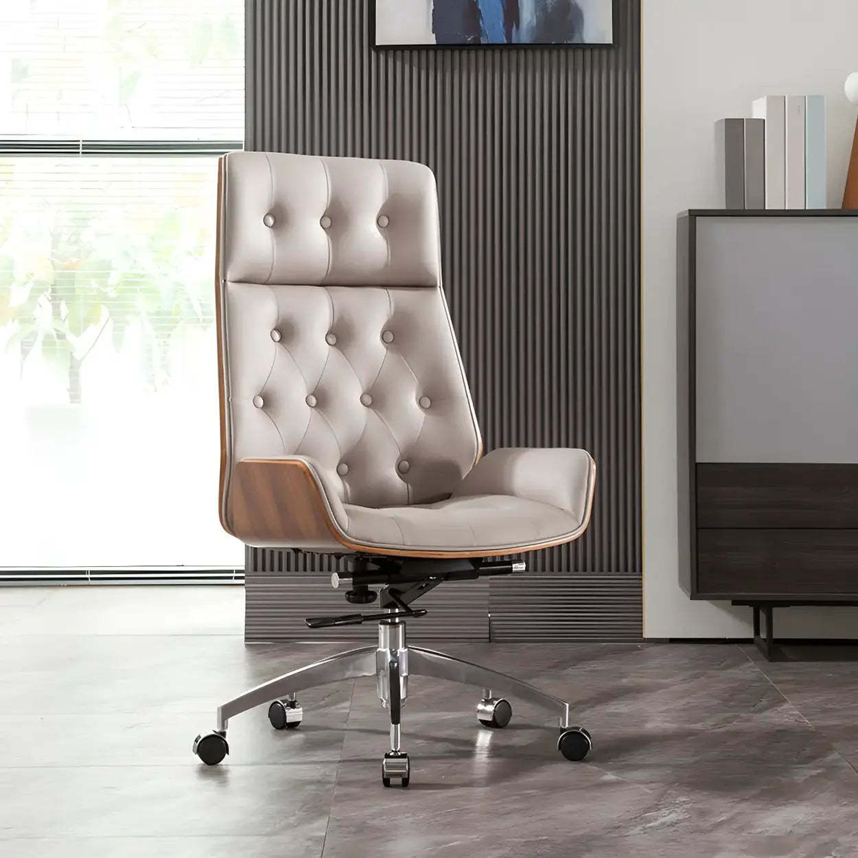 Wood Shell High-Back Leather Swivel Office Chair — Orange/ Gold / Faux Leather