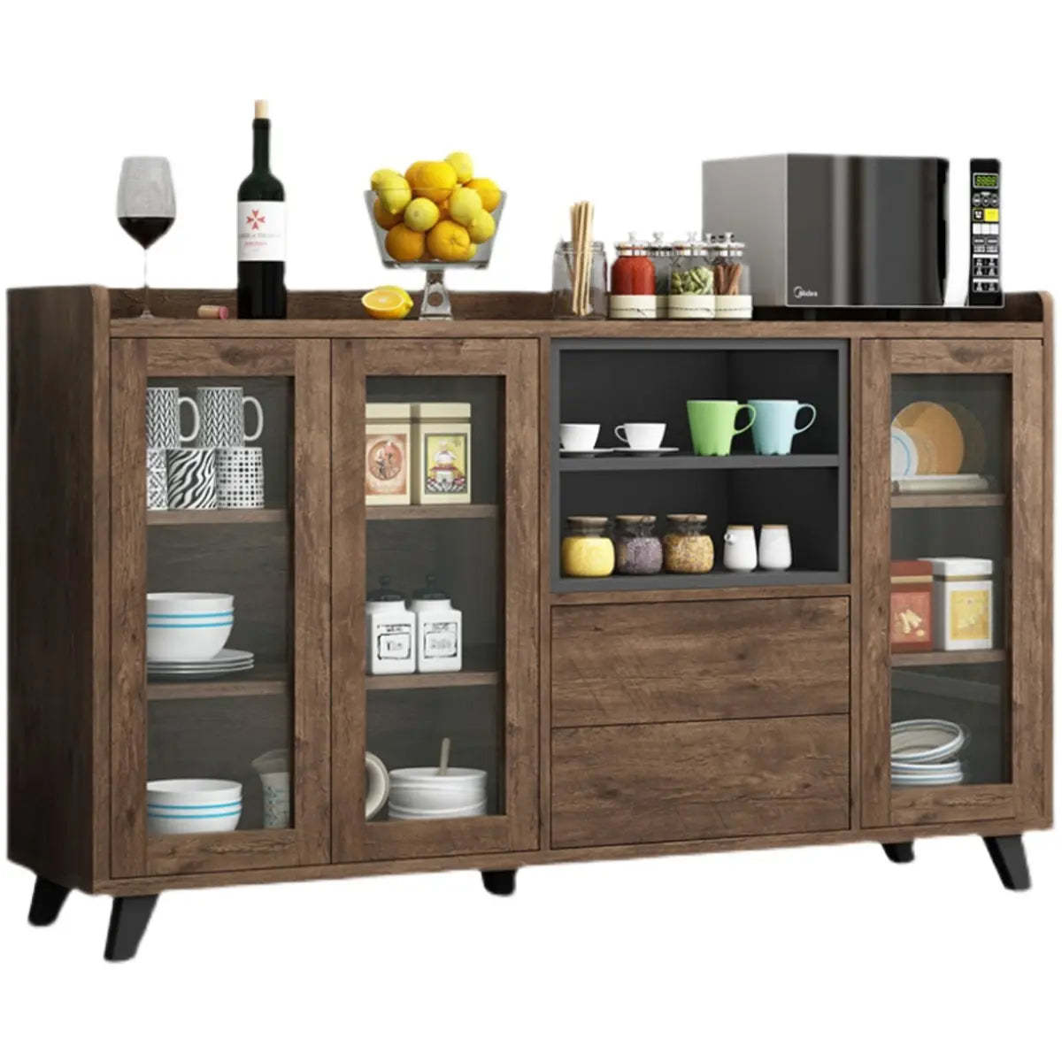 Wood Slab Cabinet Brown Shelf Large Open Buffet — Dark Brown