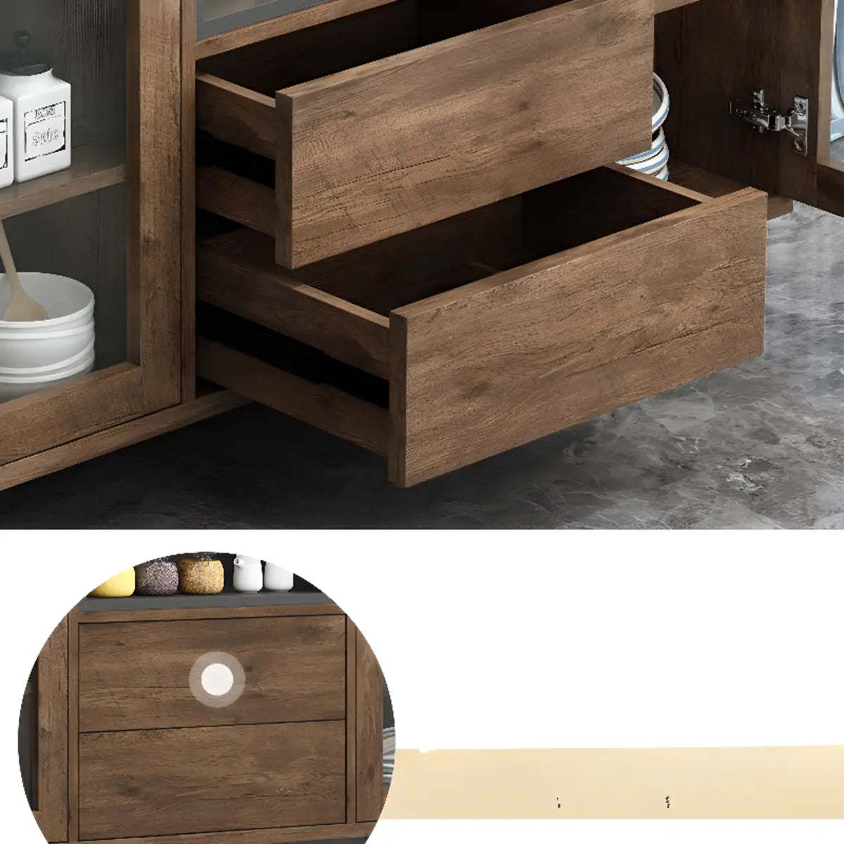 Wood Slab Cabinet Brown Shelf Large Open Buffet