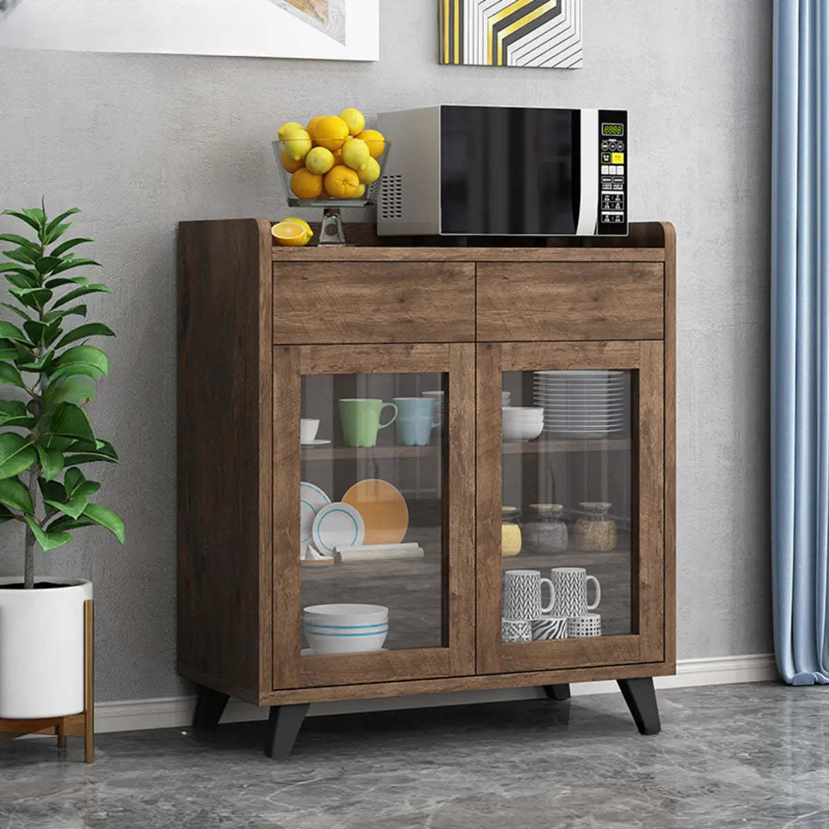 Wood Slab Cabinet Brown Shelf Large Open Buffet