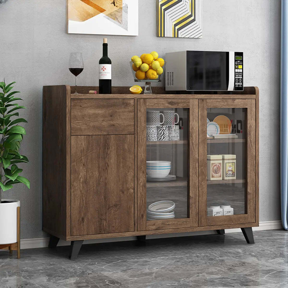 Buffet open wood metal display cabinets for dining room