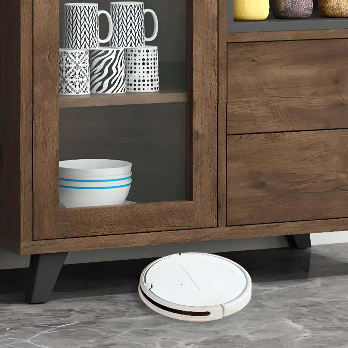 Wood Slab Cabinet Brown Shelf Large Open Buffet