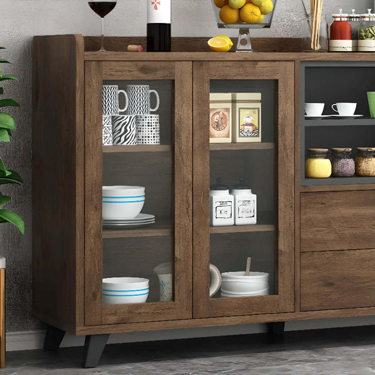 Wood Slab Cabinet Brown Shelf Large Open Buffet