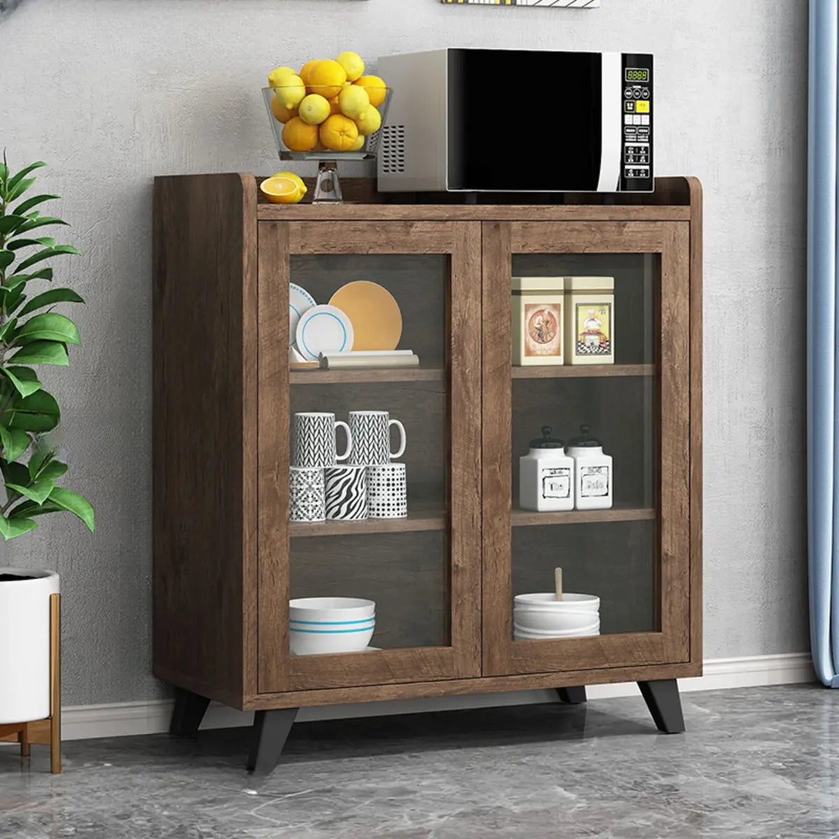 Wood Slab Cabinet Brown Shelf Large Open Buffet — Brown