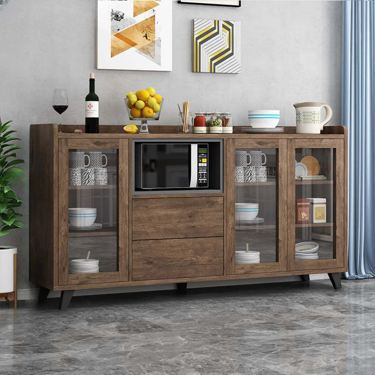 Wood Slab Cabinet Brown Shelf Large Open Buffet