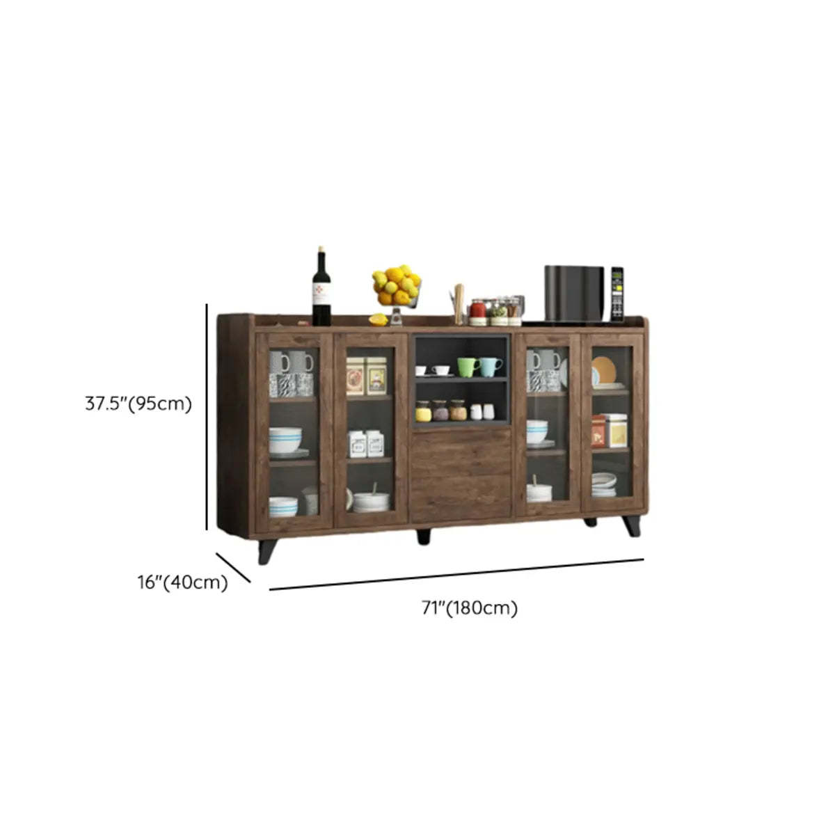 Wood Slab Cabinet Brown Shelf Large Open Buffet