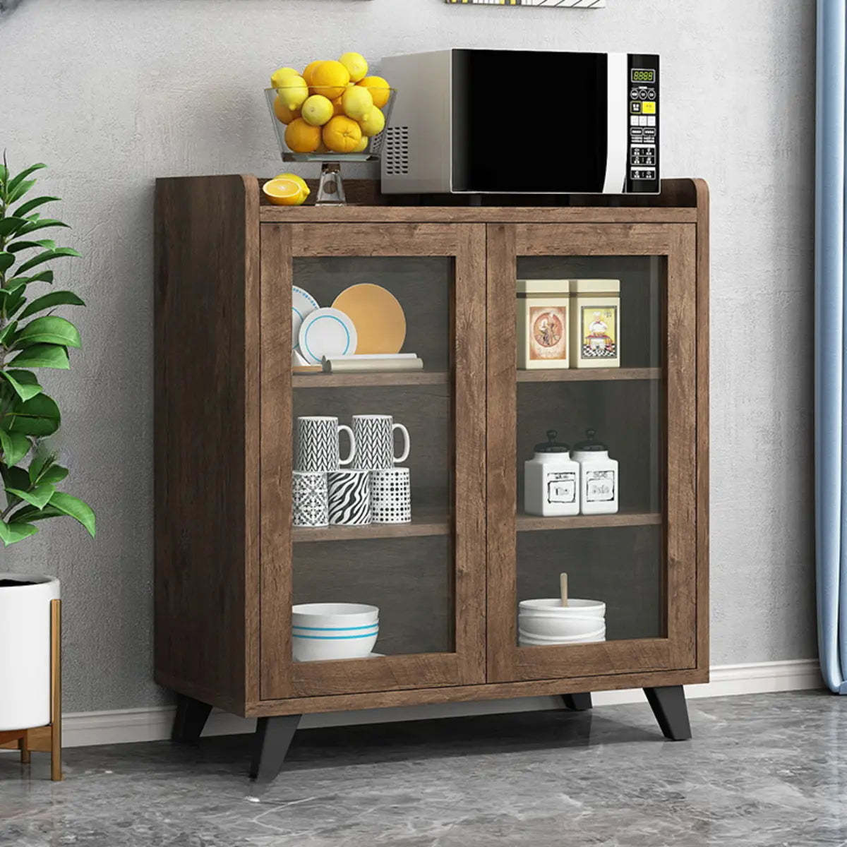 Modern open large brown wood display cabinets, Lighom — 24" L x 16" W x 37" H