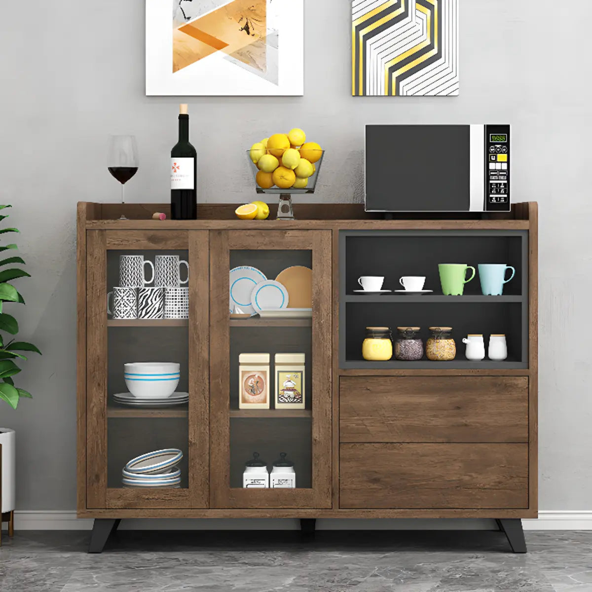Wood Slab Cabinet Brown Shelf Large Open Buffet — Brown