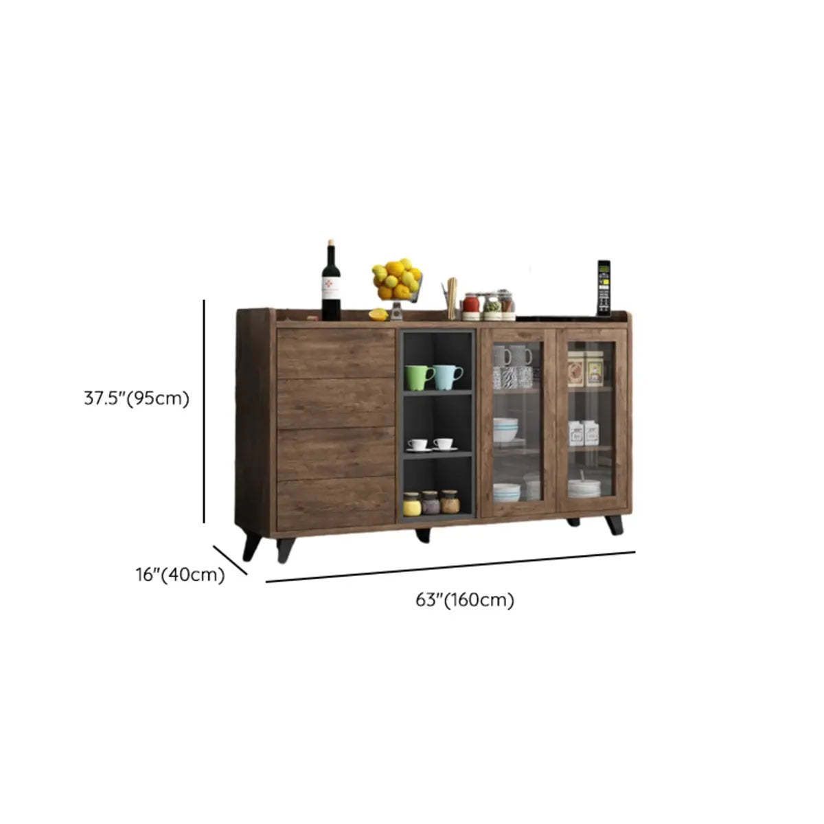 Wood Slab Cabinet Brown Shelf Large Open Buffet