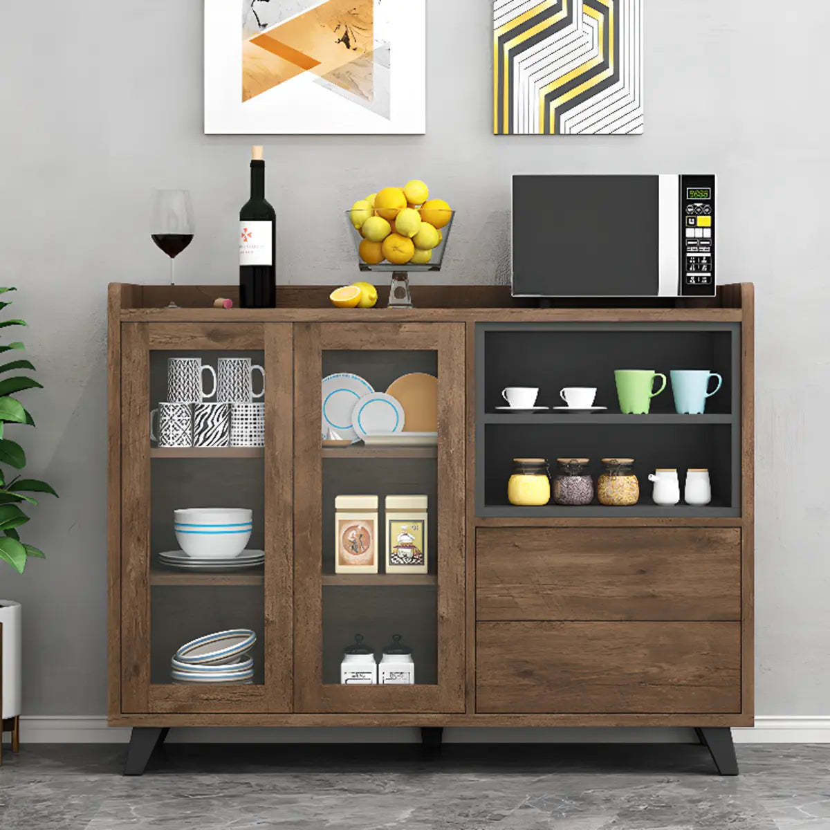 Wood Slab Cabinet Brown Shelf Large Open Buffet — Brown
