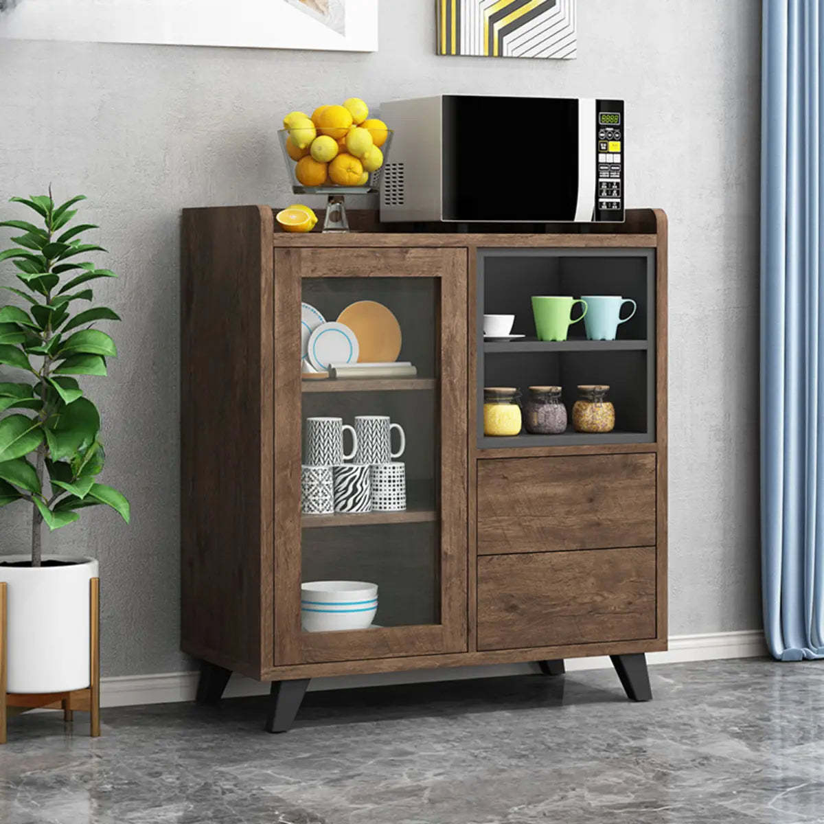Wood Slab Cabinet Brown Shelf Large Open Buffet — Brown